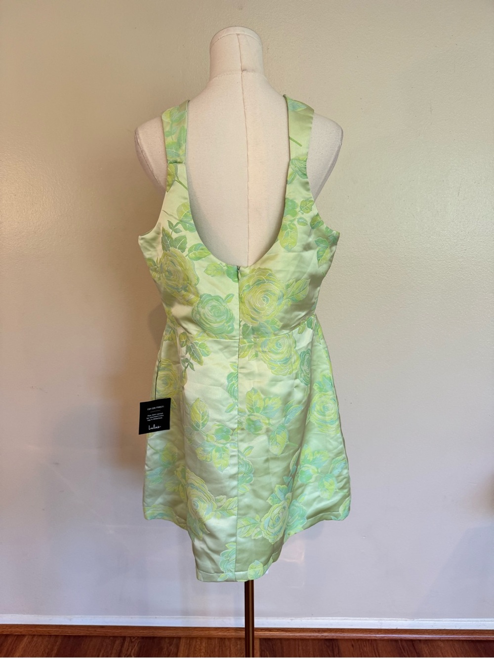 NWT Lulu's Light Green Floral Jacquard Mini Dress - Picture 5 of 11